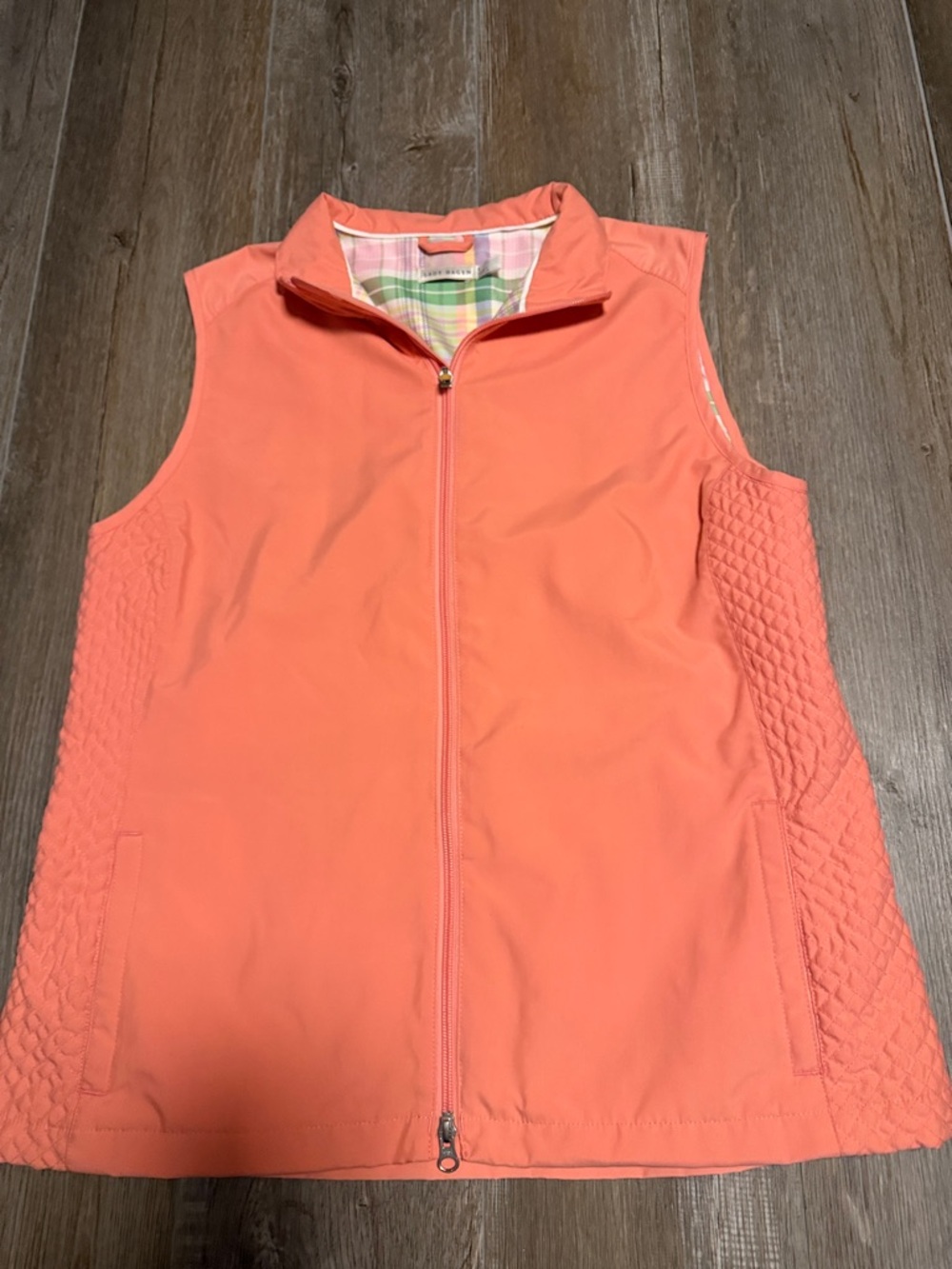 Lady Hagen Coral Trim Multicolor Plaid Golf Vest